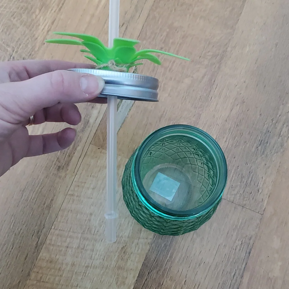 Cabana NWT‎ Green Scored Glass Pineapple Sipper Jar